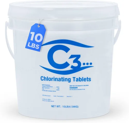 Miniatura 10 de C3 Pestañas de cloro estabilizadas de 3 pulgadas para piscinas Fácil de usar para piscinas sobre el suelo o enterradas Tabletas de cloro