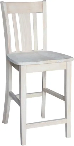 Taburete de comedor de madera maciza San Remo - Altura del asiento de 24 pulgadas, sin terminar