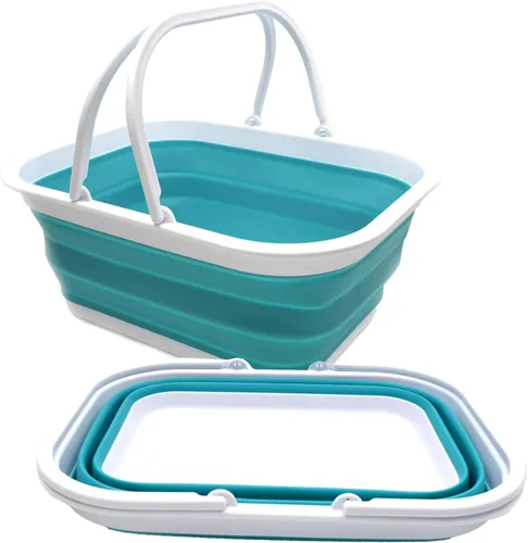 Miniatura 2 de SAMMART Juego de 2-15.5L (4.1 galones) bañera plegable con asa – Cesta de picnic portátil al aire libre/cráter – Bolsa de compras plegable