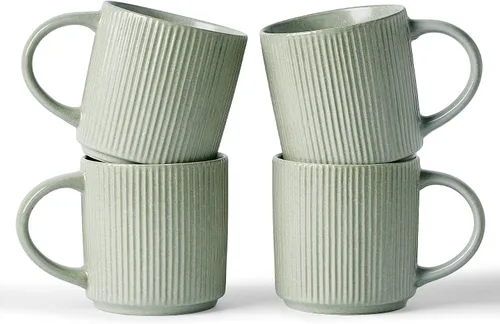Miniatura 29 de Juego de Tazas de Café Famiware para 6, Tazas de 12 oz con Asa para Café, Té, Cacao, Leche - Juego de Vajilla de Cerámica y Gres, Blanco Mate Blanco