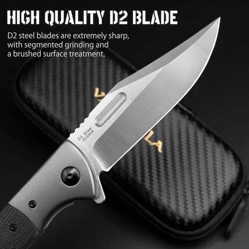 Miniatura 2 de VALHALLA PTEROSAUR Cuchillo de bolsillo, cuchillo plegable de acero D2 de 3.9 pulgadas con mango de micarta, cuchillo de bolsillo para hombres