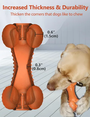 Miniatura 4 de SCHITEC - Juguete masticable para perros con sonido, hueso de goma natural resistente y duradero con cepillo de dientes, indestructible para Naranja