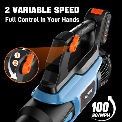 Miniatura 5 de SENIX Soplador de hojas de 20 V Max, inalámbrico, sin escobillas, de mano, hasta 450 CFM y 100 MPH, 2 modos de velocidad, control de crucero