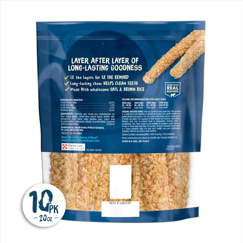Miniatura 10 de Huesos de perro de cuero crudo Purina Busy para razas pequeñas/medianas, Chewnola con avena y arroz integral - Bolsa de 10