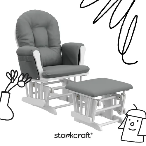 Miniatura 3 de Storkcraft Planeador de aro y otomana prémium (blanco y gris) - Planeador de guardería con certificado GREENGUARD Gold, artesanía de madera maciza