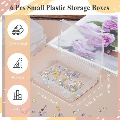 Miniatura 2 de Paquete de 6 Contenedores de Almacenamiento de Plástico Transparente Rectangulares Pequeños Caja Estuche con Tapa con Bisagras Organizador