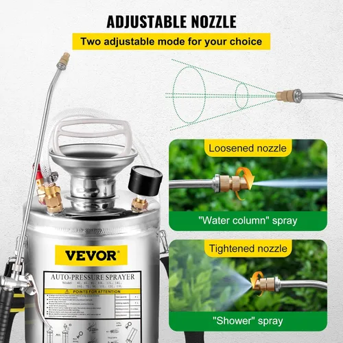 Miniatura 4 de Happybuy Pulverizador de bomba de acero inoxidable de 1 galón, varita de 12 pulgadas y manguera reforzada de 3 pies, medidor de presión, válvula