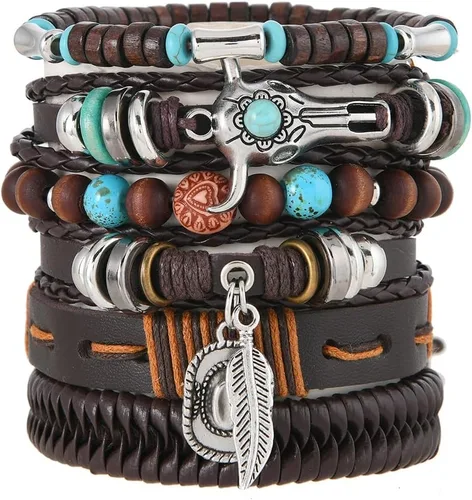 Miniatura 6 de Leather Bracelet for Men Women Skull Braided Wristband Medieval Pirate Bracelets