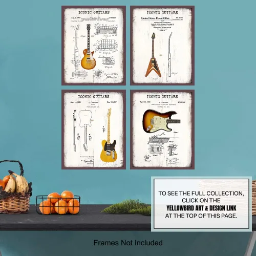Miniatura 7 de Arte de pared de guitarra, icónico vintage, juego de póster con estampado de patente, regalo para fanáticos de la música, músico, guitarrista