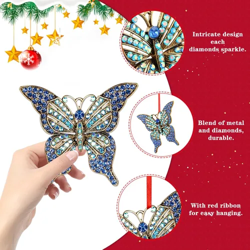 Miniatura 6 de WhatSign Adorno de mariposa para árbol de Navidad, adornos de Navidad colgantes de monarca de metal, decoraciones 2025, adornos de recuerdo únicos