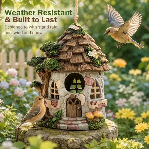 Miniatura 2 de Yinns Casa de pájaros de resina para exteriores, casas de pájaros para exteriores para anidar pájaros silvestres, casas decorativas de piedra
