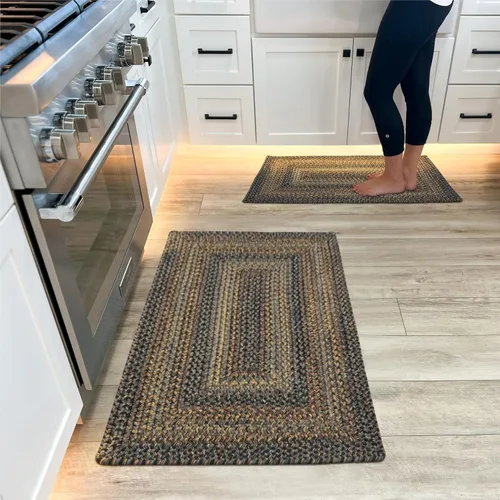 Miniatura 33 de Alfombra ovalada trenzada gris humo de 20 x 30 pulgadas, lavable para interiores y exteriores, decoración campestre para cocinas y entradas