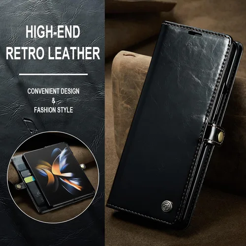 Miniatura 8 de Kowauri Funda para Samsung Galaxy Z Fold 4 5G, piel sintética, tipo cartera, con tarjetero y función atril, cierre magnético, protección a prueba