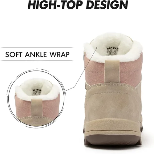 Miniatura 5 de Mishansha - Botas de senderismo, con forro de cuero, resistentes al agua y antideslizantes para hombre o mujer, hasta el tobillo, de invierno