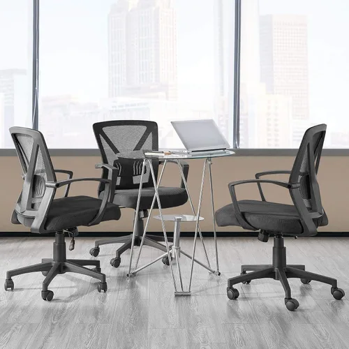 Miniatura 4 de Topeakmart Escritorio giratorio de oficina ergonómico de malla ajustable soporte lumbar para computadora, respaldo medio, reposabrazos