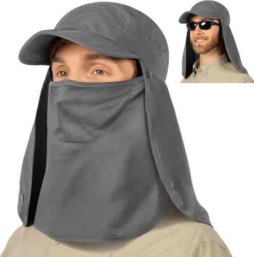 Miniatura 11 de SUN CUBE Sombrero de sol de pesca con solapa para el cuello y cubierta facial, UPF50+ gorra de protección UV de ala ancha para hombres y mujeres