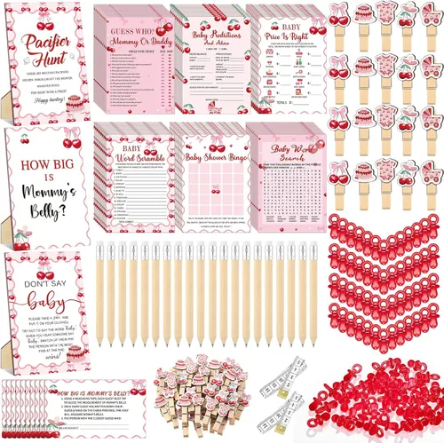 Miniatura 27 de Sherr 476 juegos florales de baby shower, 6 juegos de actividades, tarjeta floral, juego de caza de chupetes, 50 chupetes, qué tan grande es mamá