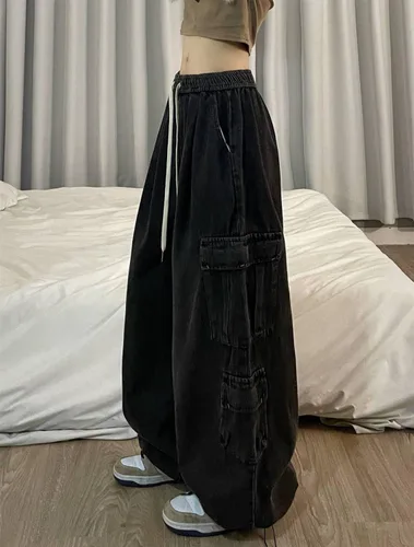 Miniatura 2 de Pantalones de mezclilla holgados Grunge Y2K Emo Alt Cargo Pant Fairycore Demin Aesthetic Jogger Pantalones de chándal Hiphop Cordón Streetwear