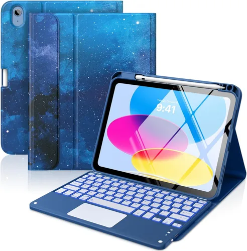 Miniatura 13 de MoKo Funda con teclado táctil para iPad (A16) 11ª generación de 11 pulgadas 2025, iPad de 10.9 pulgadas de 10.9 pulgadas, funda con soporte para azul