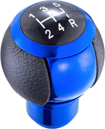 Miniatura 11 de Pomo de Palanca de Cambios de Cuero de 5 Velocidades Cabeza Bola Shifter de Carreras Manija Compatible con la Mayoría de Vehículos Manuales, Negro