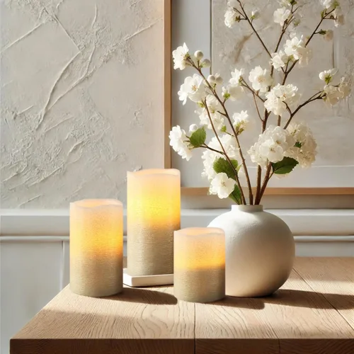 FURORA LIGHTING Paquete de 3 velas LED de cera real color dorado ombré, velas sin llama con purpurina lenta con temporizador 5/19 para decoración