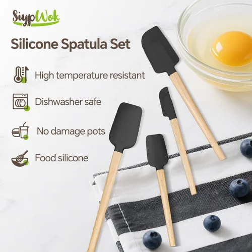 Miniatura 5 de Juego de espátulas de silicona, espátulas de goma de grado alimenticio, 4 espátulas de goma antiadherentes, cuchara, raspador de tarros