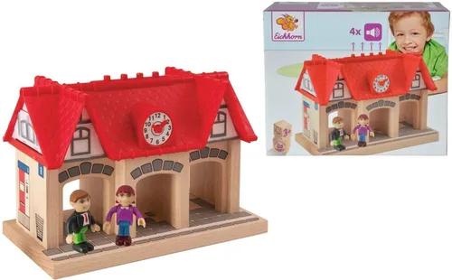 Miniatura 4 de Eichhorn Estación de sonido de madera para juegos de trenes (4 piezas), marrón