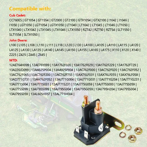 Miniatura 8 de Relé solenoide de arranque de 12 V con 4 terminales Apto para Cub Cadet John Deere MTD Trombetta, tractor de giro de césped de jardín OEM #