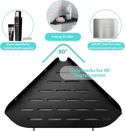 Miniatura 4 de Qeke Estante esquinero para baño, estante de ducha de 9 pulgadas, estante de acero inoxidable SUS304 para montaje en pared, estante de esquina con 2