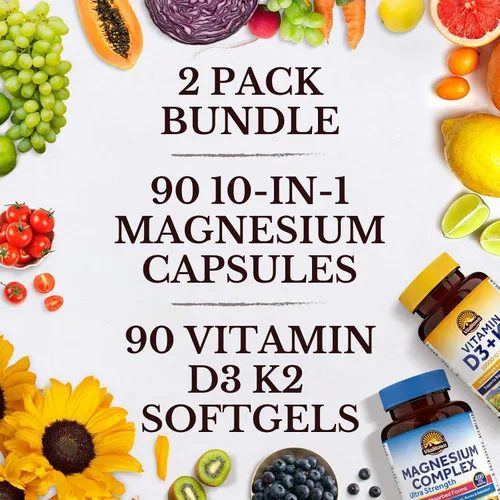 Miniatura 5 de Vitalitown Ultra Magnesio y Vitamina D3 K2 paquete (paquete de 2) Complejo de magnesio 10 en 1 y 10000 UI D3, MK-7 para dientes de músculo óseo