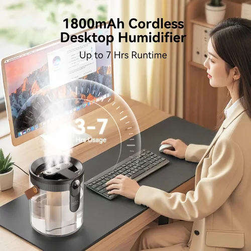 Miniatura 3 de KIMMOO Humidificador portátil recargable de llenado superior, humidificadores inteligentes para dormitorio, luz nocturna, humidificador de niebla