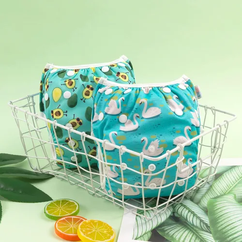 Miniatura 155 de Alva, Pañales de bebé para nadar, paquete de 2 unidades, talle único, reutilizable, lavable y ajustable de 0 a 36 meses. Tamaño de 10 a 40 lbs