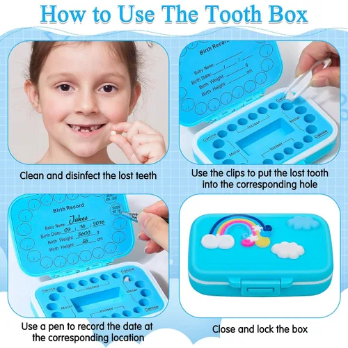 Miniatura 5 de Soportes de dientes para recuerdo de niños, caja de recuerdo de dientes de bebé, protector de dientes, contenedor de dientes para dientes perdidos