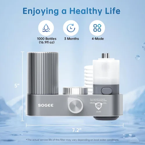 Miniatura 6 de Filtro de agua para grifo de fregadero, filtro de agua 4 en 1 con filtración/crudo/reforzador/modo de limpieza, NSF42 elimina cloro y olores