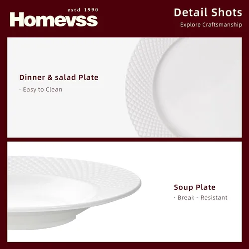 Miniatura 5 de HomeVss, nuevo juego de vajilla de porcelana de hueso, diseño de diamante en relieve, juego de 18 piezas Diamond