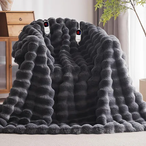 Miniatura 25 de Anysay Manta térmica con 1/2/4/6/8 horas de apagado automático, 10 niveles de calor, 50 x 60 pulgadas, acogedora manta eléctrica de piel de conejo