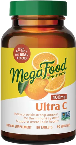 MegaFood Ultra C 400 mg - Suplemento vegano de apoyo inmunológico de vitamina C, suplemento de vitamina C hecho con alimentos reales incluyendo