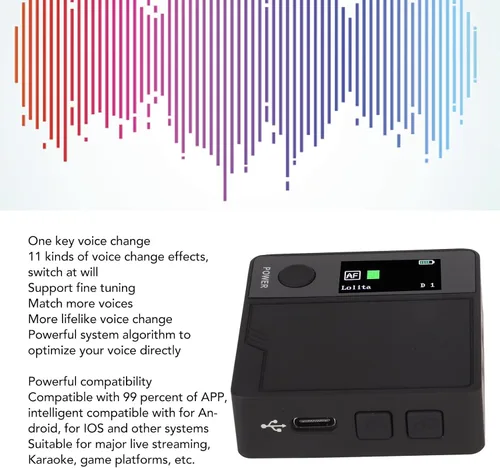 Miniatura 2 de Cambiador de voz con tarjeta de sonido en vivo, 11 efectos de sonido portátil, dispositivo cambiador de voz portátil Plug and Play Mini dispositivo