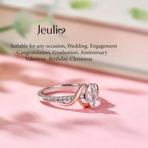Miniatura 5 de Jeulia "An Encounter with Myself - Anillo de plata de ley de corte marquesa, anillo de compromiso de aniversario, regalo del día de San Valentín