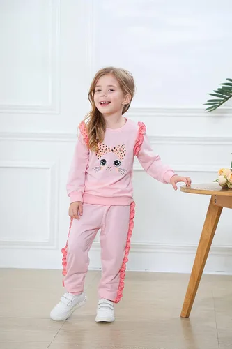 Miniatura 9 de Zarmfly Conjunto de 2 piezas para niñas pequeñas, sudadera de manga larga + leggings de leopardo, ropa de invierno de 2 a 10 años