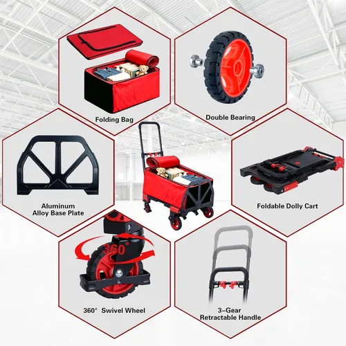 Miniatura 4 de Carretilla de Mano Doblar Plegable 2 en 1, Capacidad de 330LB Carro de Mano Plegable Portátil, Carretilla de Mano Plegable con Manija Retráctil, C
