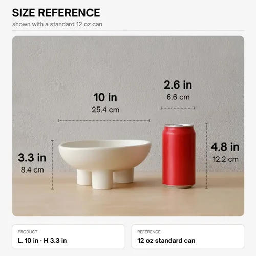 Miniatura 3 de WENSHUO Frutero de cerámica de tres patas para encimera de cocina, cuenco decorativo para decoración de mesa, cuencos grandes ovalados de 10 Crema