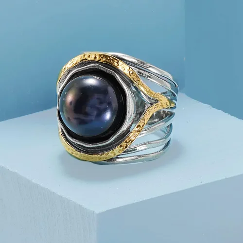 Miniatura 4 de Ross-Simons Pearl or Gemstone Openwork Ring in Silver and 14kt Yellow Gold