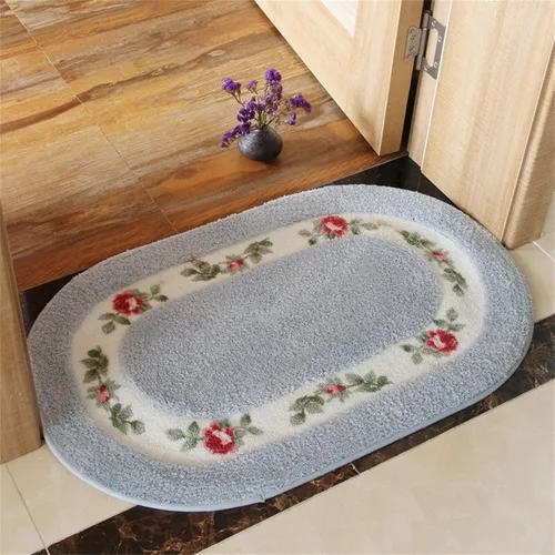 Miniatura 2 de Tapete de estilo rural con diseño floral, suave, antideslizante, bordado, ovalado, tapete para baño, ducha, dormitorio, sala de estar