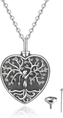 Miniatura 165 de Collar con colgante de urna de cenizas de cremación y árbol de la vida para mujer, plata de ley US1