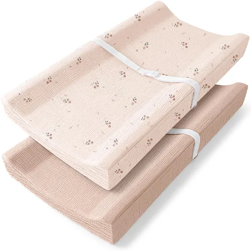 Miniatura 7 de Bearmoss Funda para cambiador de bebé, muselina [100% algodón], fundas de mesa de pañales, 32 x 16 pulgadas, suaves y transpirables