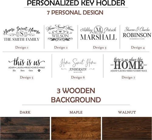 Miniatura 2 de Llavero personalizado para pared, colgador de llaves personalizado con apellido 12 diseños, 8 opciones de fondo Regalos de inauguración