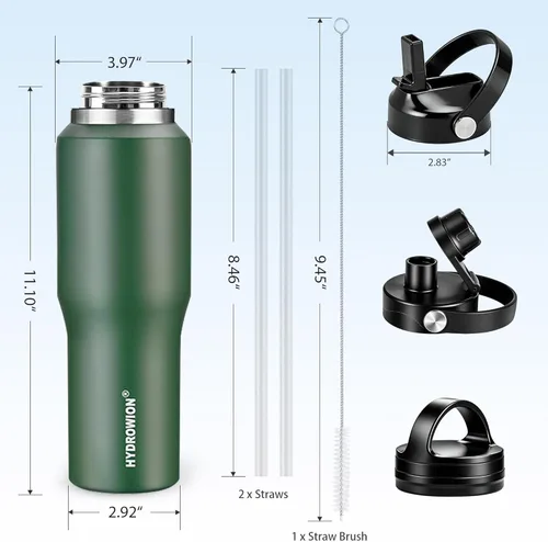 Miniatura 6 de Botella de agua aislada de 40 onzas con popote para colocar en el portavasos del automóvil (frío 48 horas, caliente 24 horas), botella con tapa