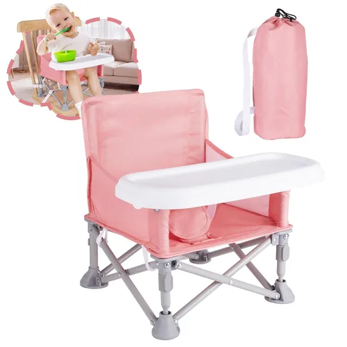 Silla de bebé portátil, asiento elevador plegable con bandeja para mesa de comedor, silla de camping compacta para césped, playa, viajes, bebés de 6