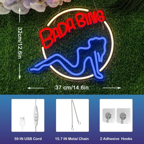 Miniatura 4 de Bada Bing Letreros de Neón LED Letrero para Dormitorio Mercancía de Los Soprano Letrero Luminoso Letrero de Luz de Neón con USB/Interruptor Operado